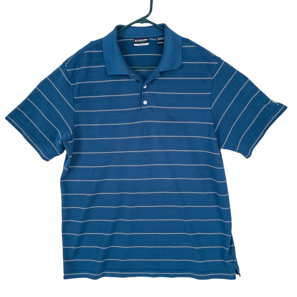 Ralph Lauren Chaps Golf Polo Shirt Mens XL Blue Striped Stay-Dry Performance - Picture 3 of 10